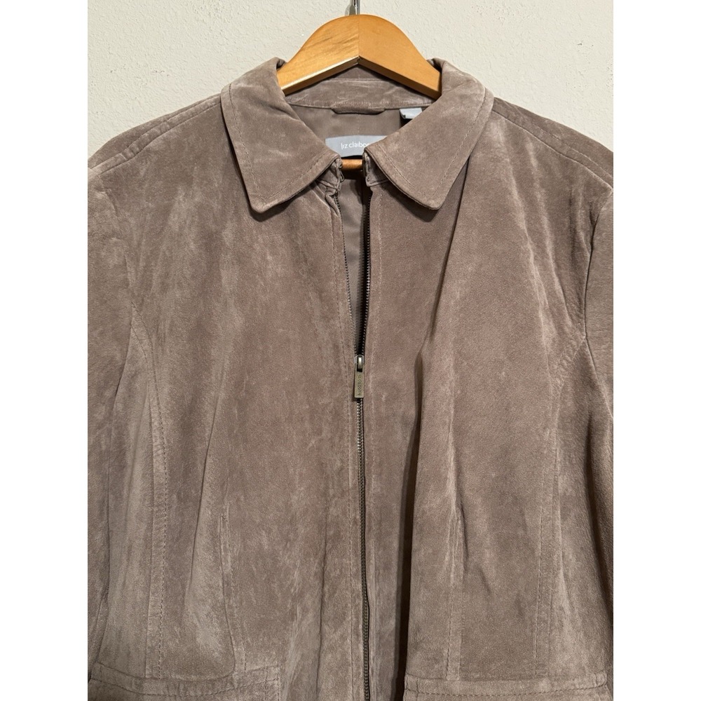Vintage Liz Claiborne Women's 3X Leather Suede Jacket Tan Full Zip Lined Pockets - Picture 2 of 12